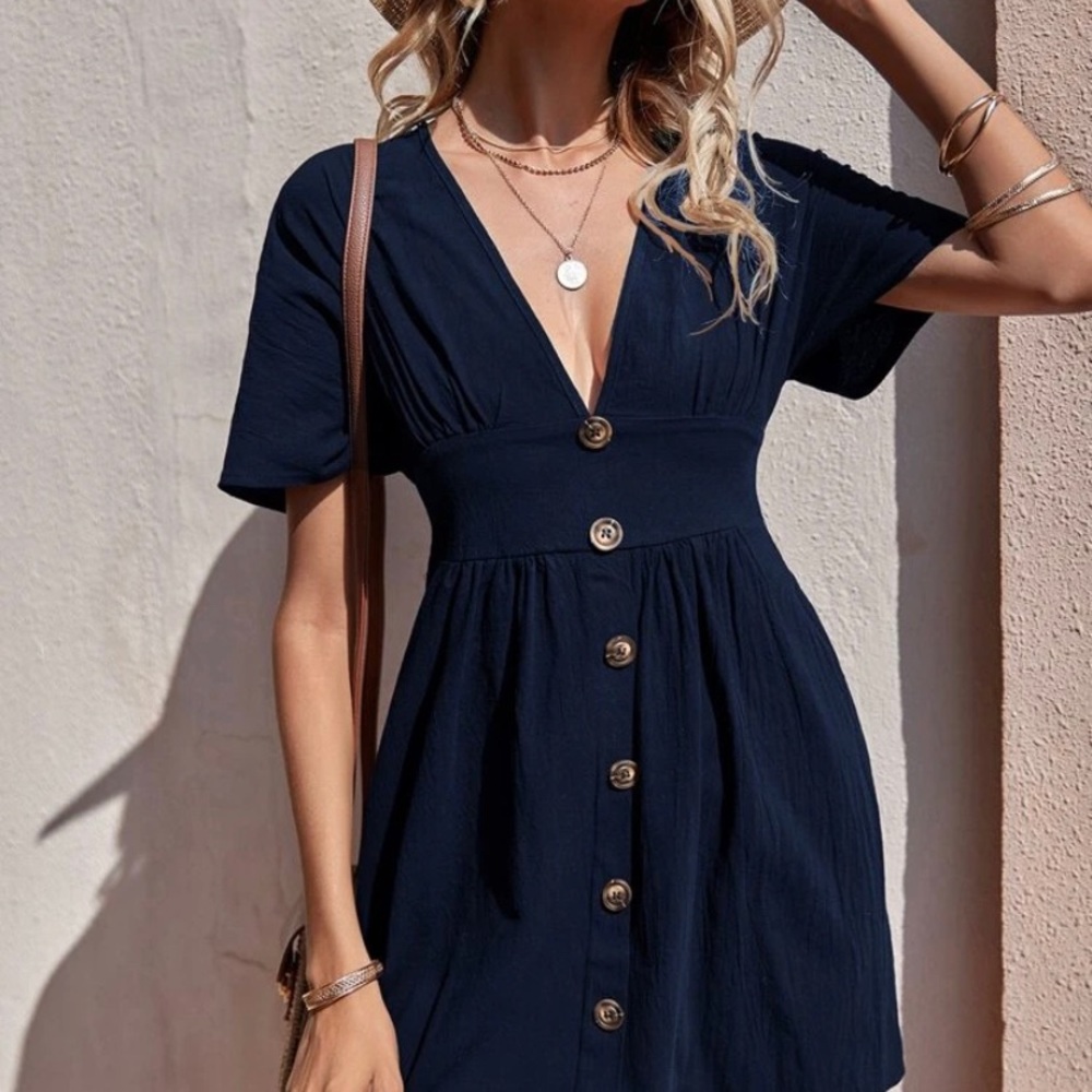 NWT Lulus Small/Med Navy Blue Button-Up High to Low Maxi Dress 2016